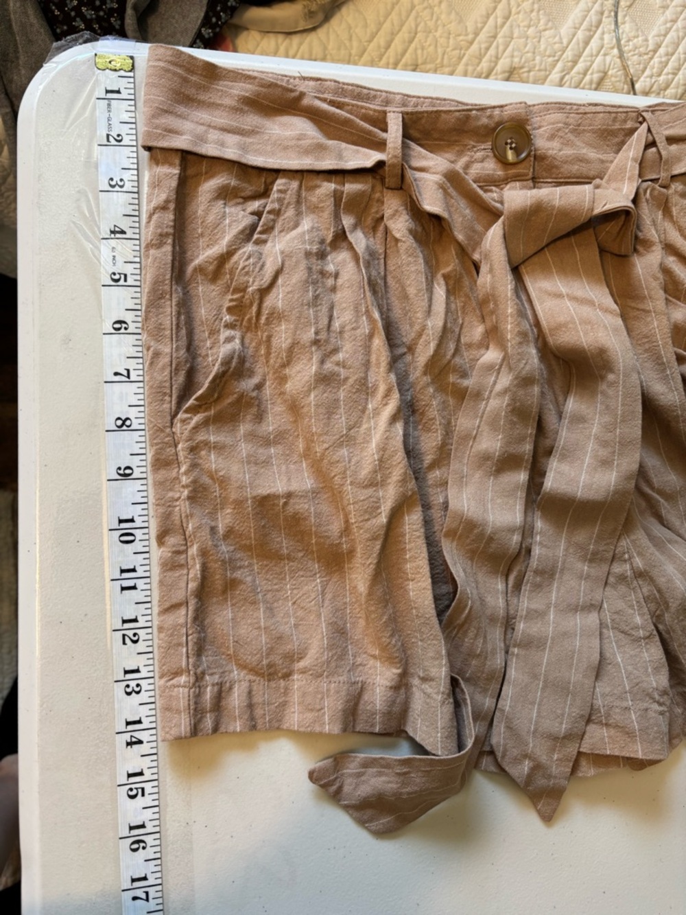 Lulus Paperbag High Waist Shorts Brown Size Large PinStripe Tie Belt Lightweight - Picture 8 of 10